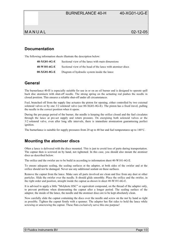BURNERLANCE 40-H MANUAL
