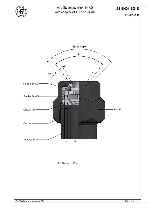 Steam/Air Atomizer 24-AG with adaptor 24-R/disc 24-AS