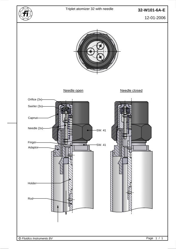 Triplet atomizer 32 with needle
